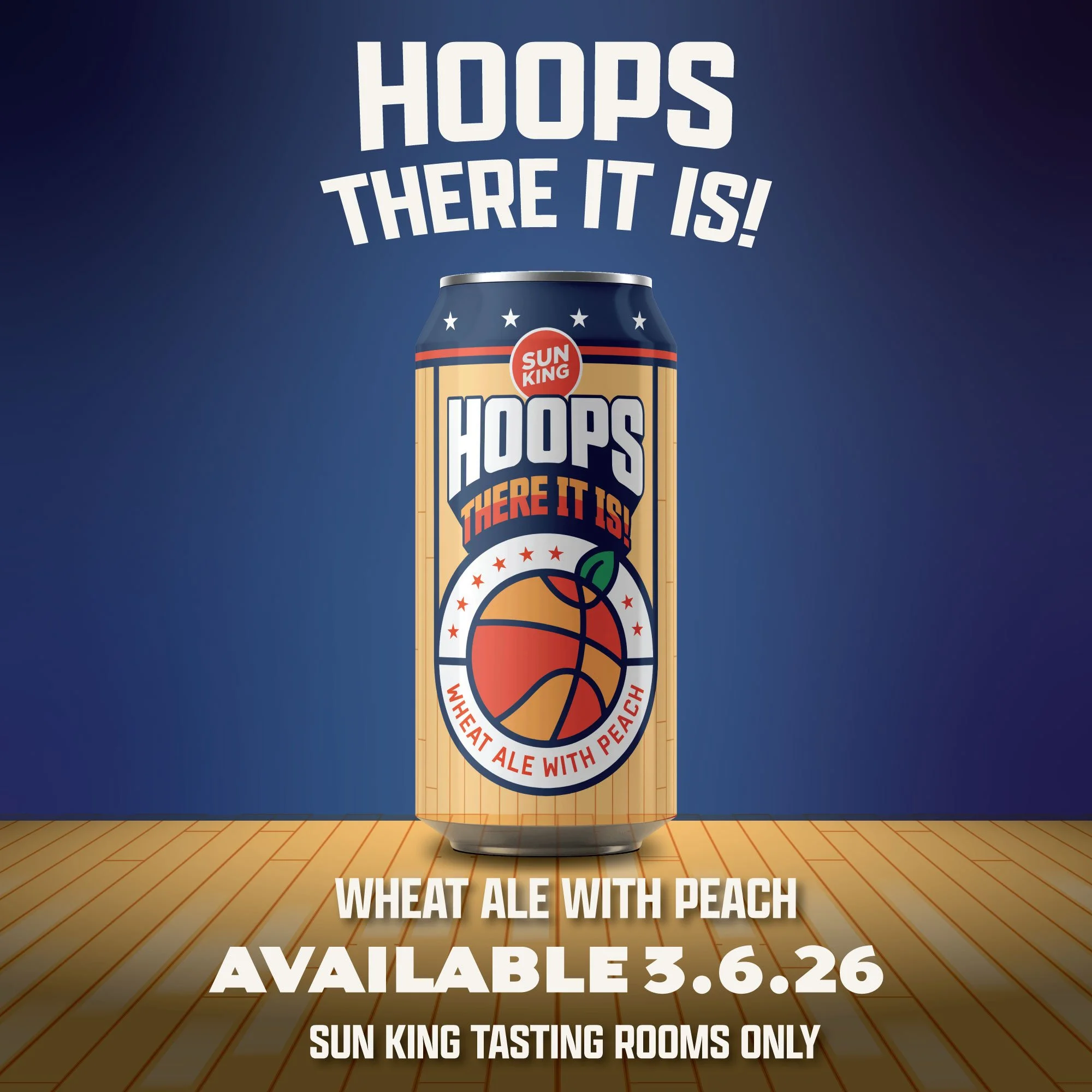 Hoops There It Is Wheat Ale with Peach on basketball court background