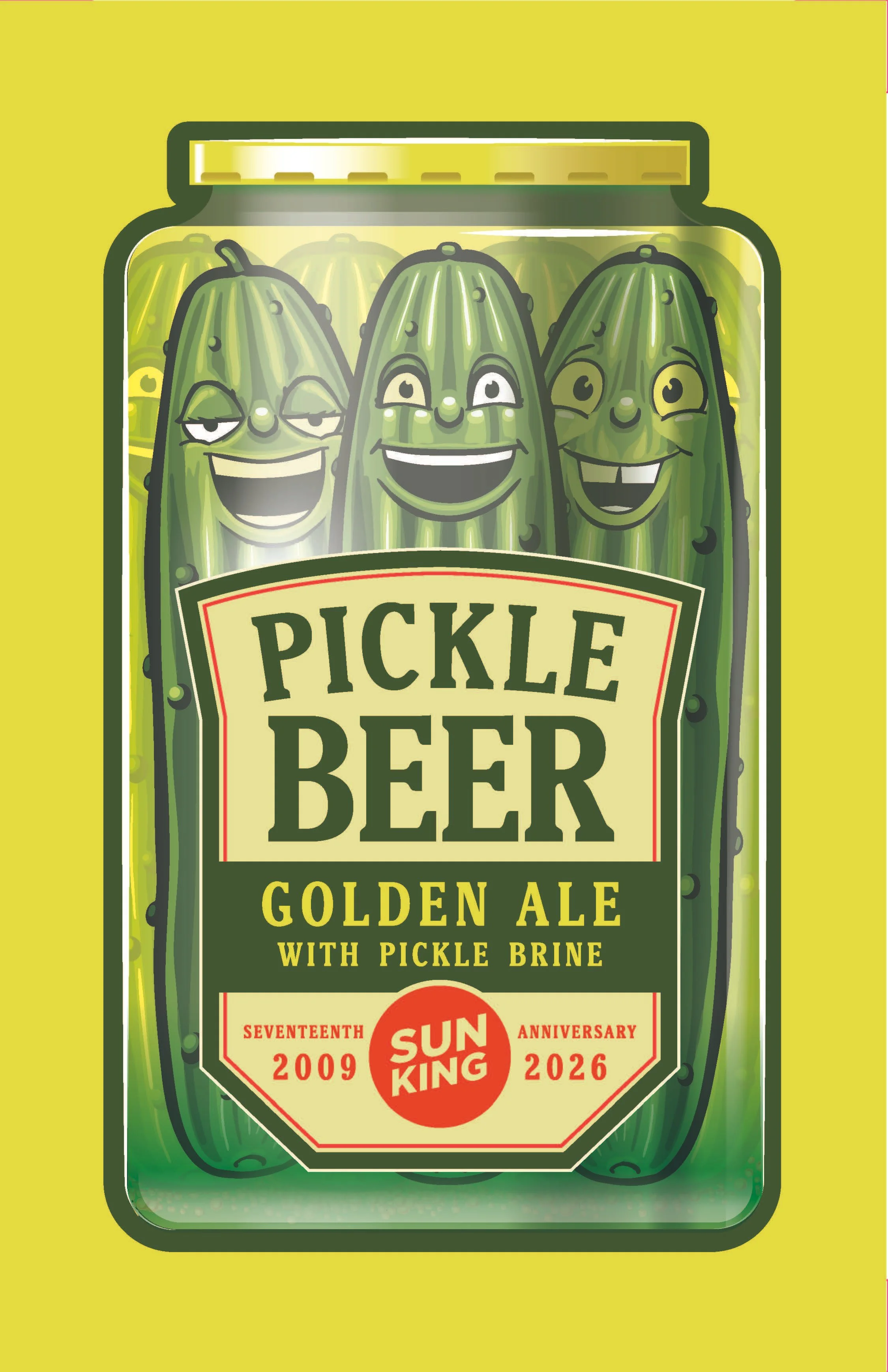 Smiling pickles in a jar pickle beer
