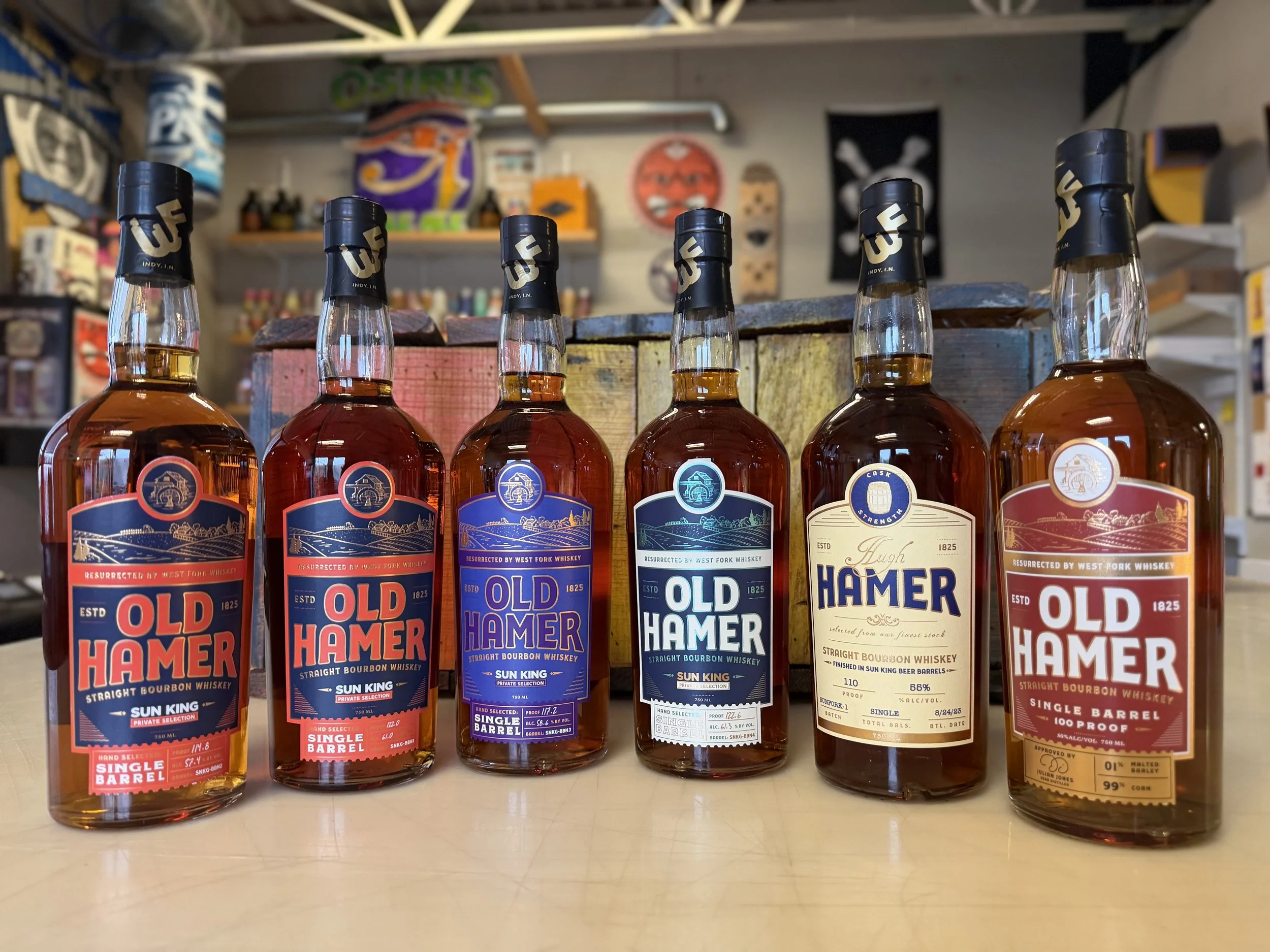 6 bottles of Sun King private label Old Hamer bourbon