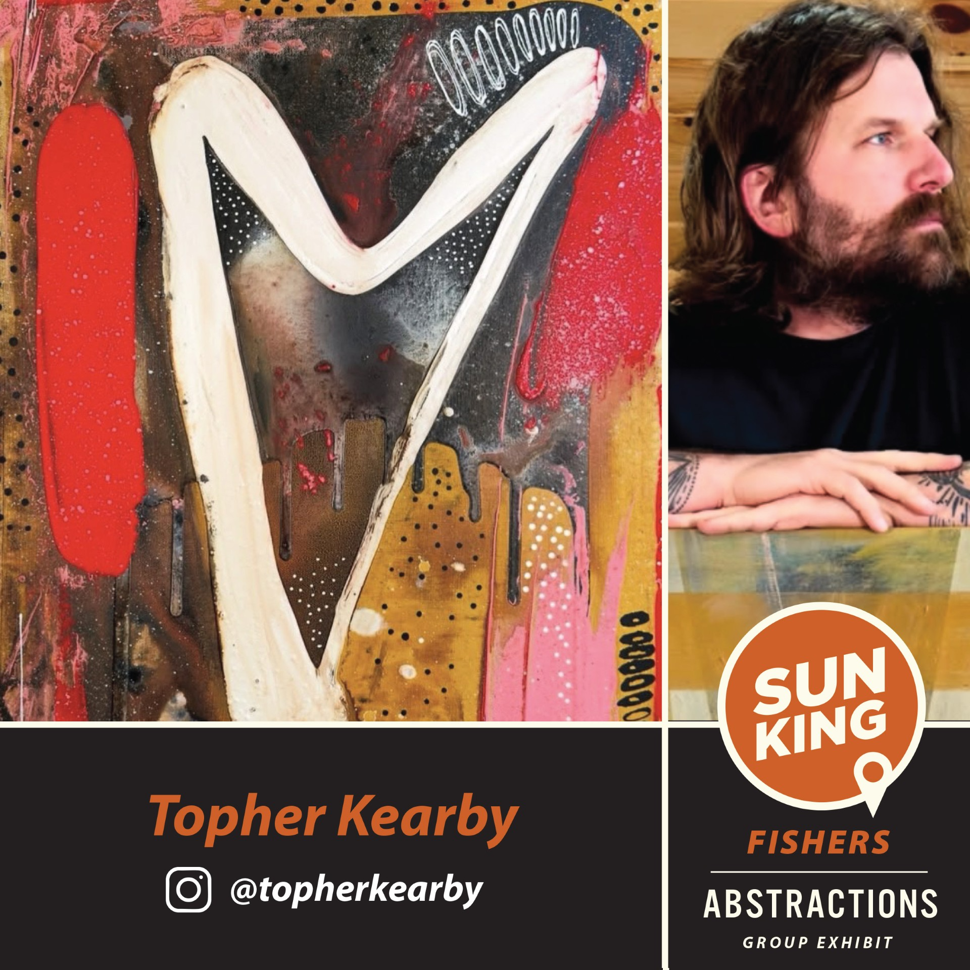 Topher Kearby abstract pantings and artist headshot