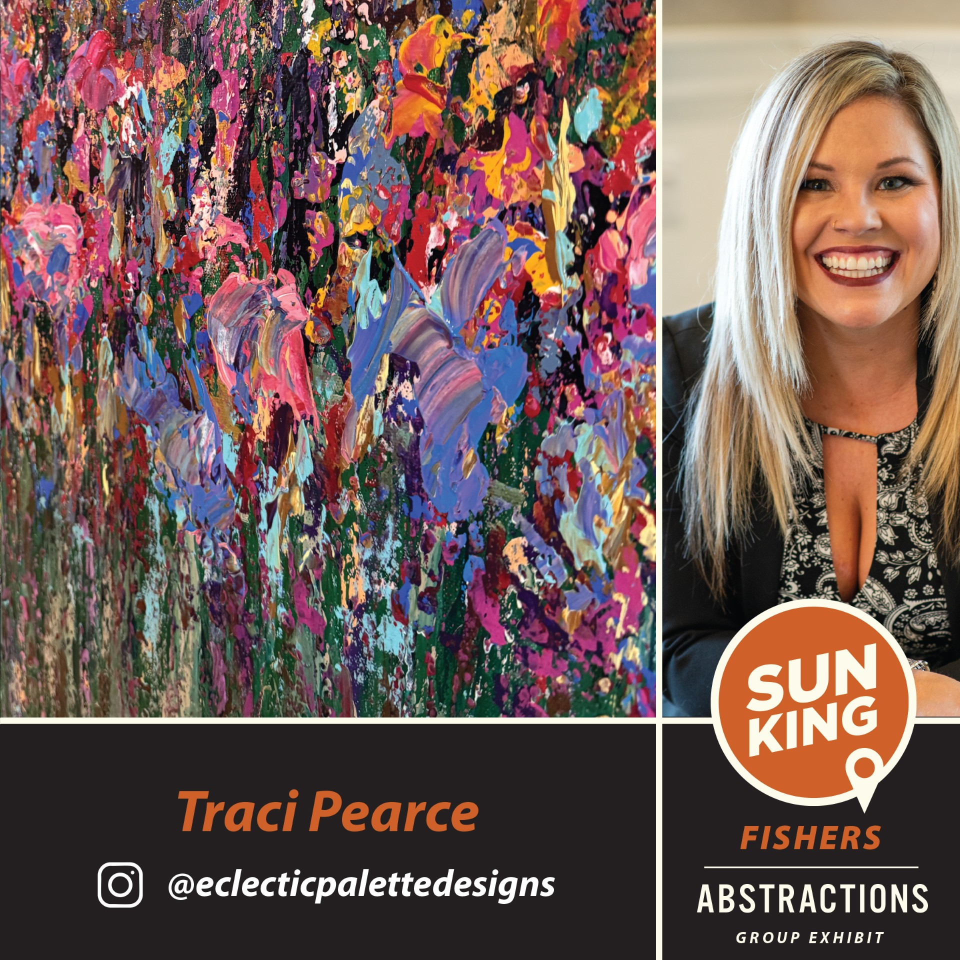 Traci Oearce artist headshot and abstract painting