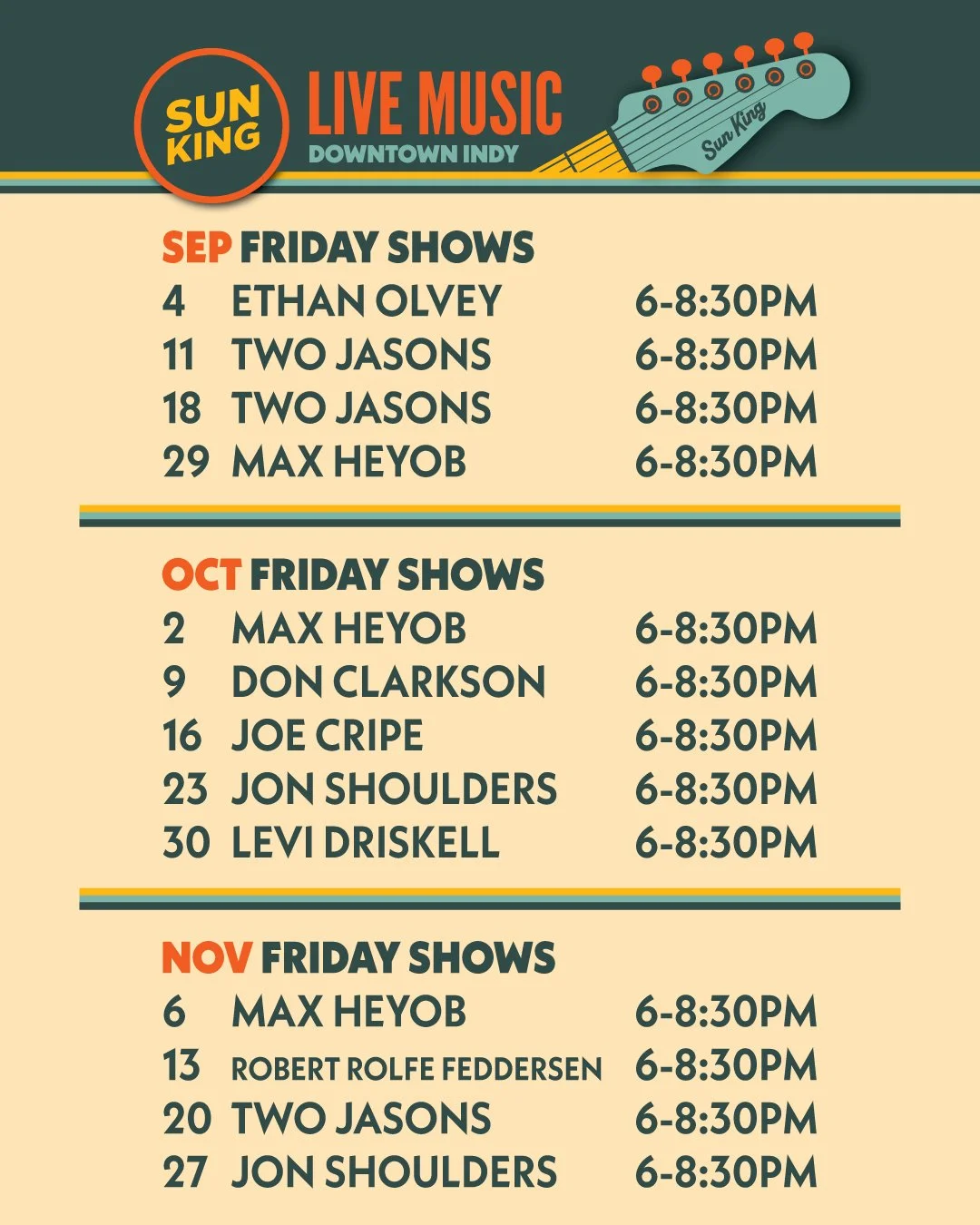 Downtown Indy Music schedule september through november