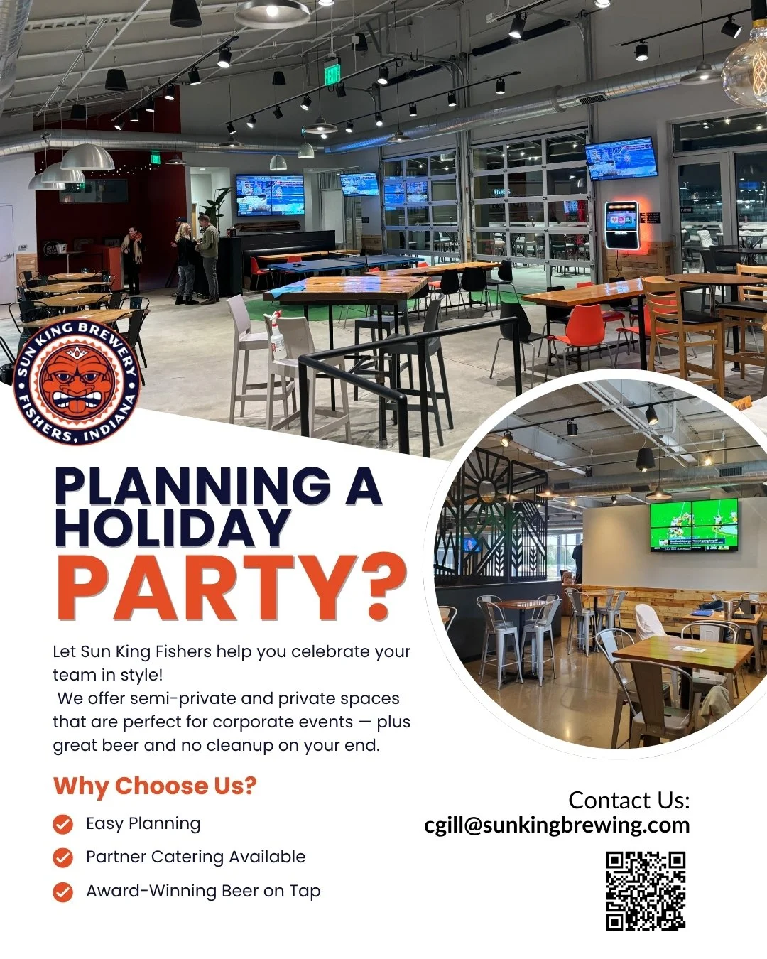 Flyer to book holiday party at Sun King Fishers.