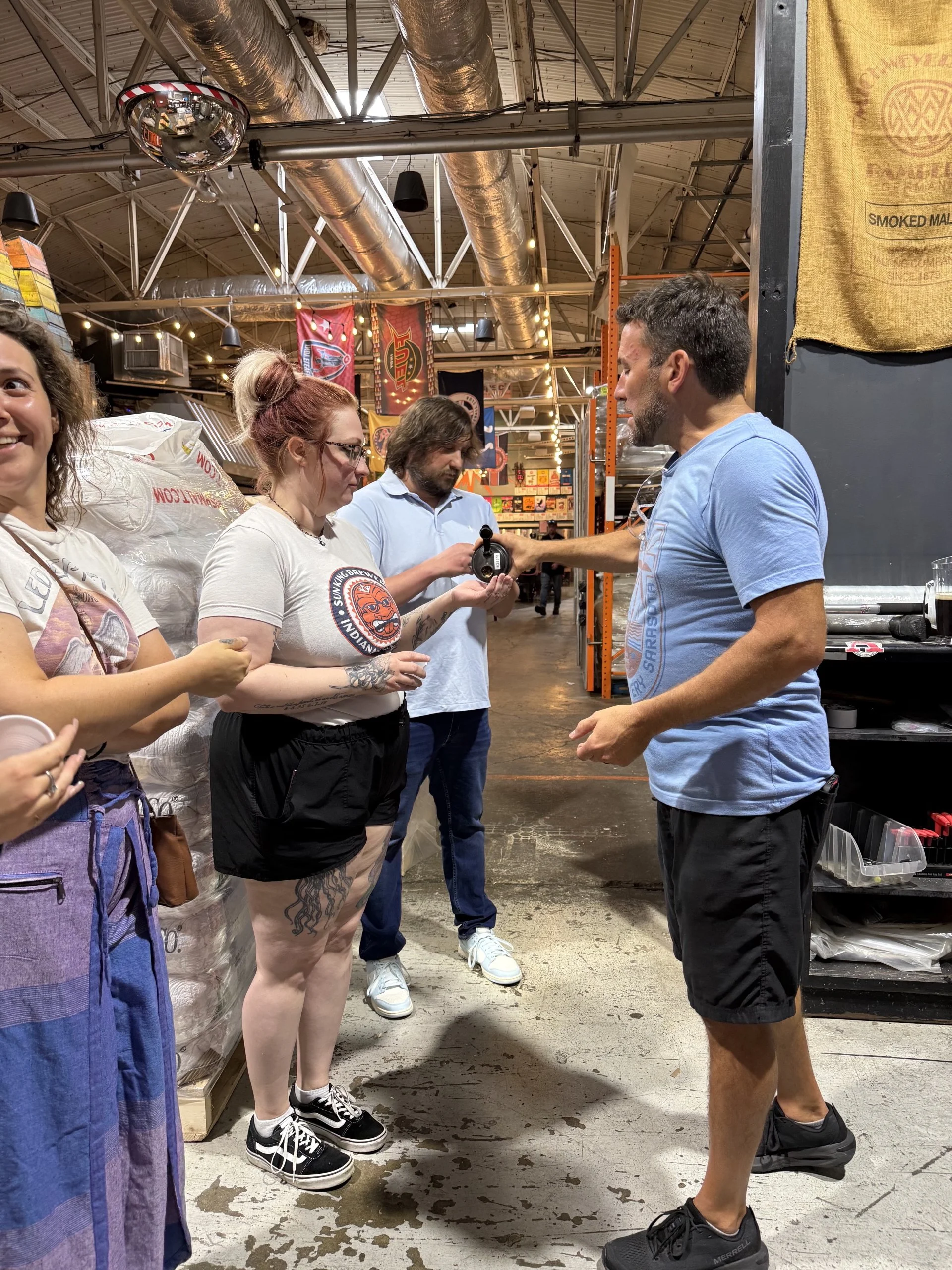 Clay Robinson hosting a brewery tour of the Downtown Indianapolis Sun King Brewery