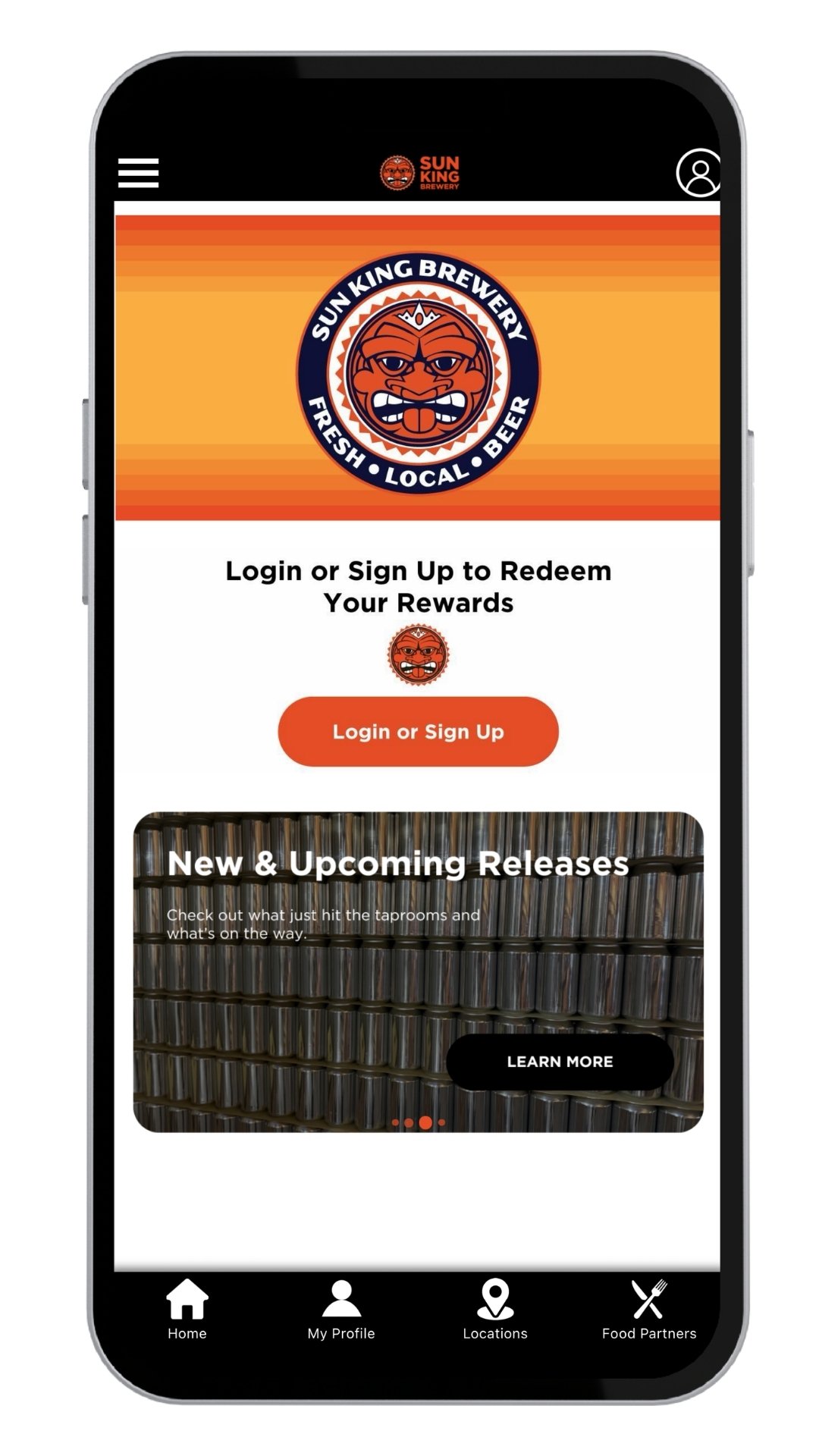 Iphone with homepage of Sun King App showing
