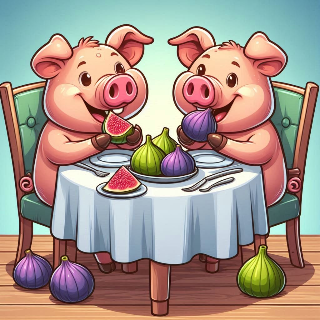 two pigs eating figs at a dining table in a cartoon style.png