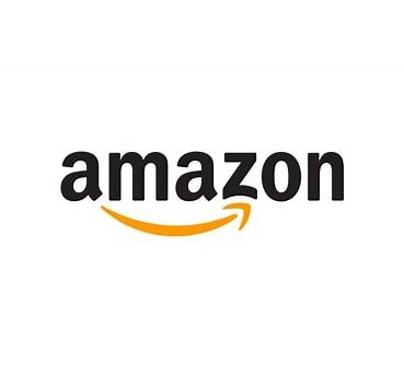 Amazon logo with black text and orange arrow underneath.