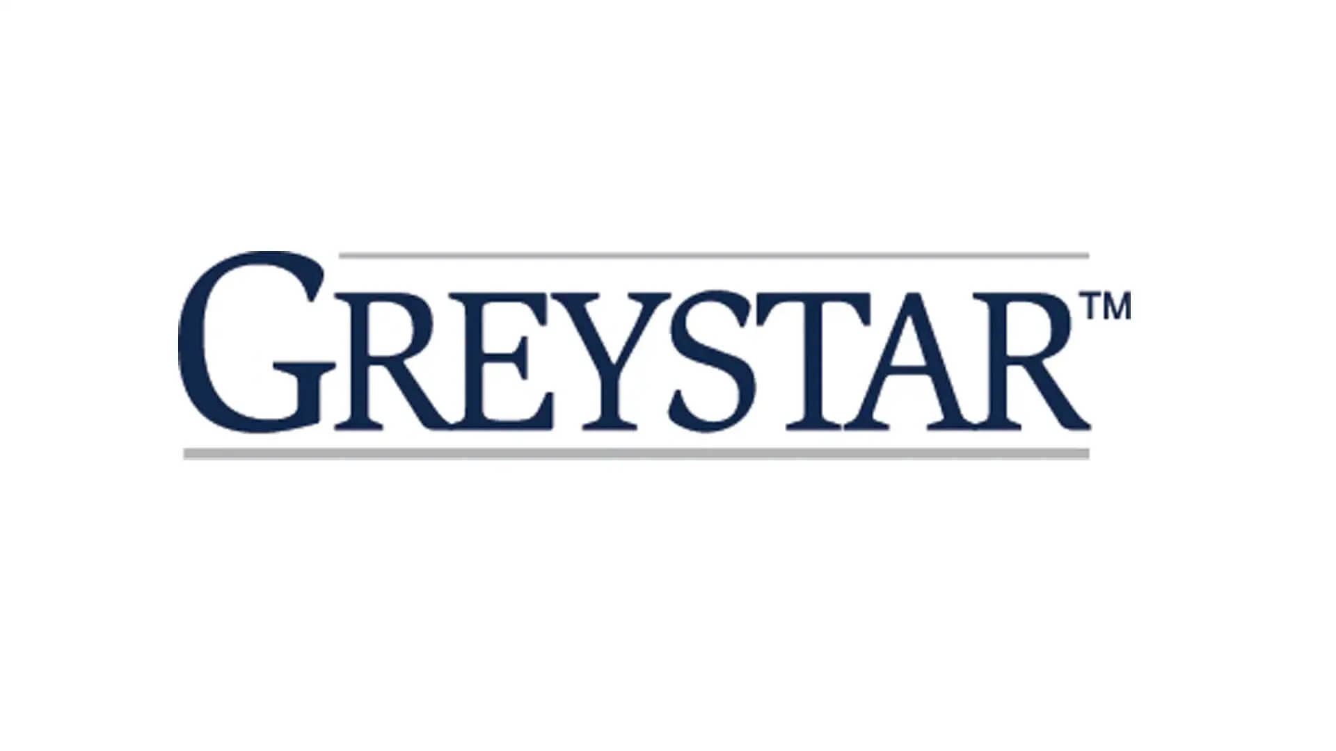 The Greystar logo with navy blue text and horizontal lines above and below, on a white background.