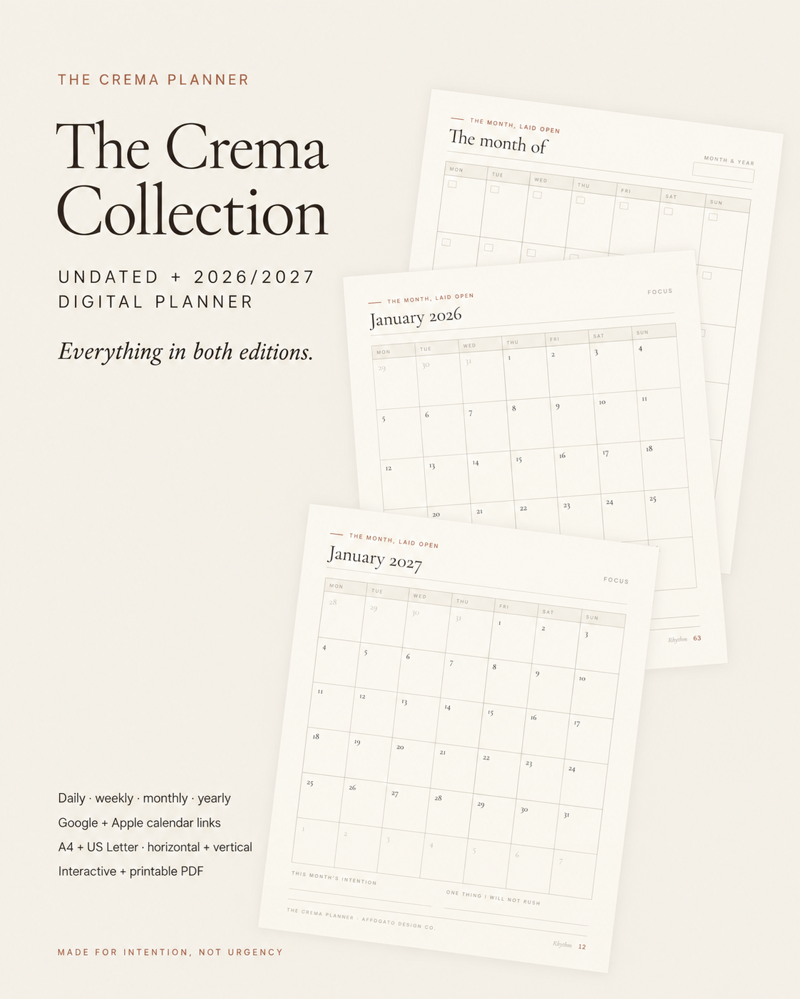 The Crema Planner Collection — 2026/2027 & Undated Edition