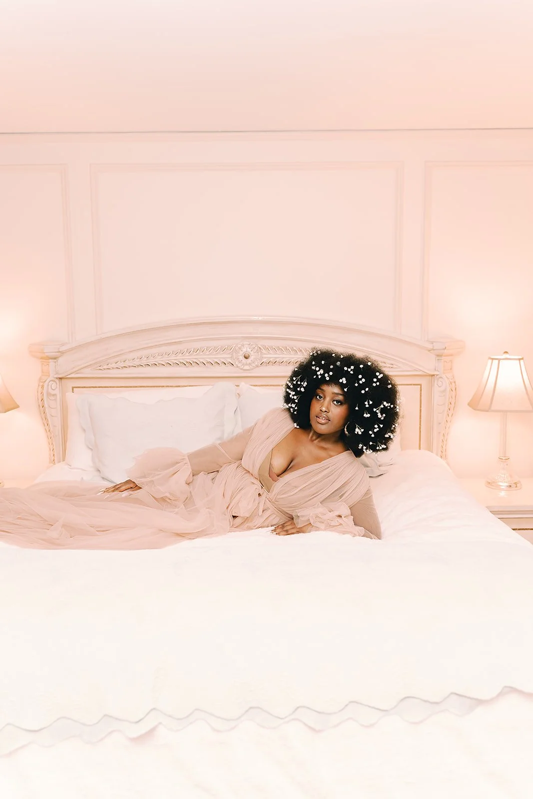 blush tulle bridal robe