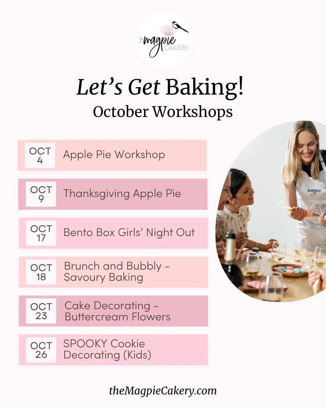 The coziest season to bake is here! From piping vintage cakes to rolling sugar cookies, my October through December workshops are serving up all the Fall-to-Holiday magic. 🍂🎄 Let’s Get Baking!
October Workshops:
🥂 Bento Box Girls’ Ni