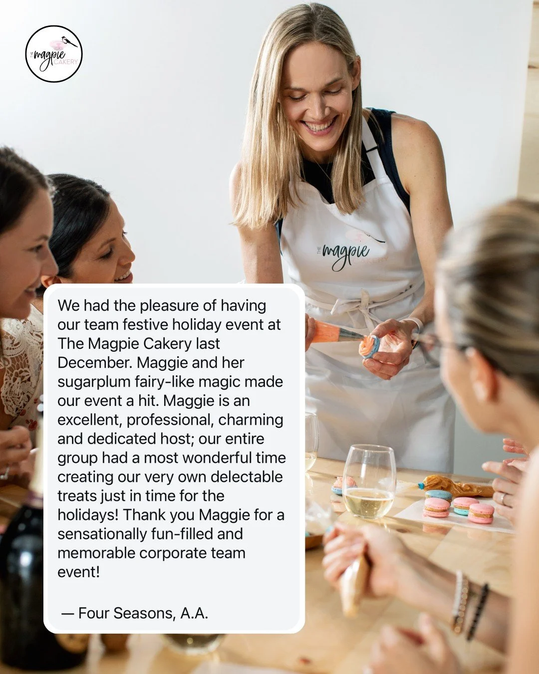 Notes like this make my day. 💖
Seeing teams come together, laughing and making a (lot of a) mess in the kitchen - that’s what it’s all about!
🎄 Fall and Holiday corporate events are booking up fast!
Visit themagpiecakery.com/corporate