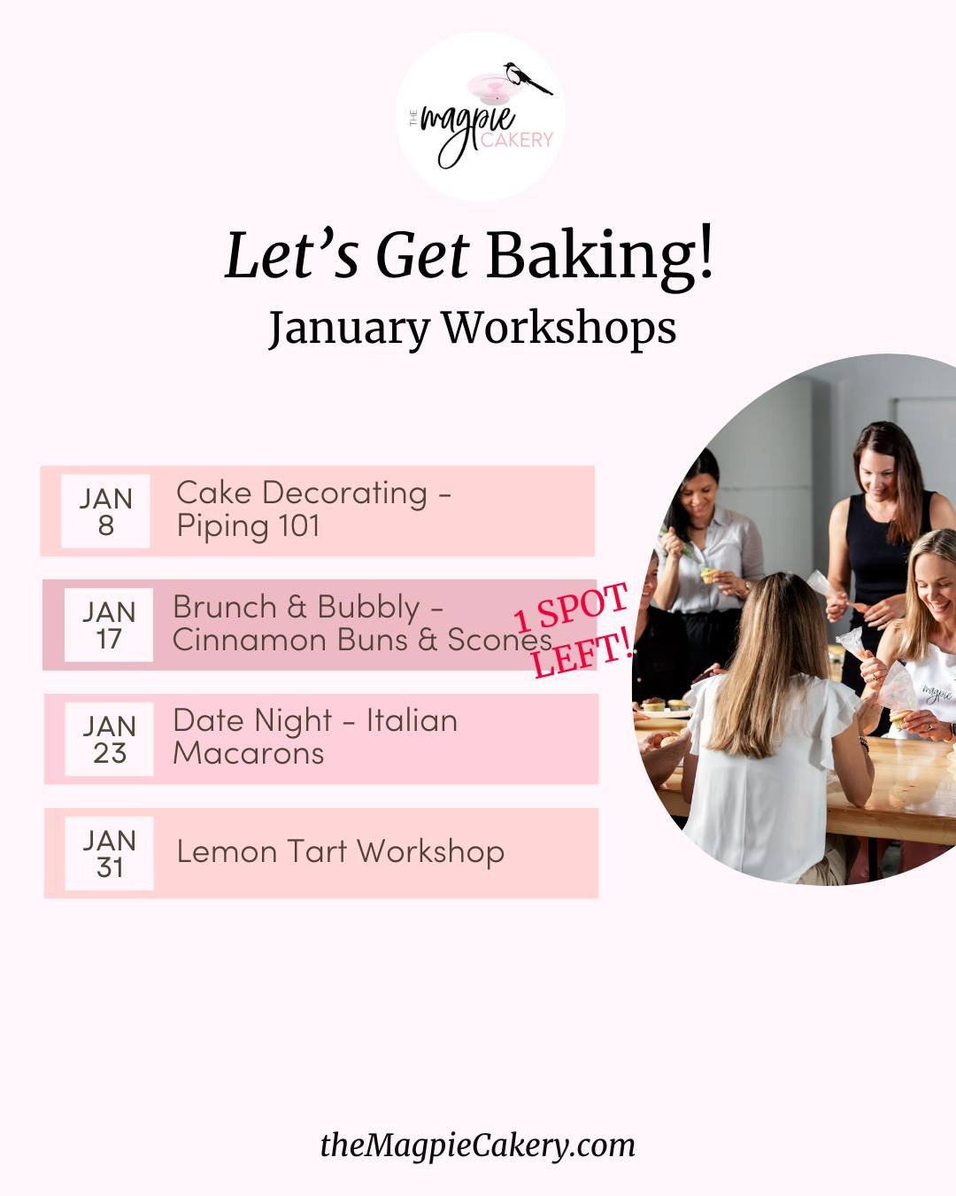 January is off to a very good start at The Magpie Cakery ❄️✨
New year, fresh bakes and a lineup of workshops I&rsquo;m so excited about! Here&rsquo;s what&rsquo;s coming up this month:

January Workshops (Adults):
🍰 Cake Decorating &ndash; Piping 10