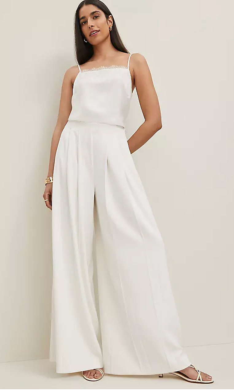 Ann Taylor The Triple Pleat Palazzo Pant in white