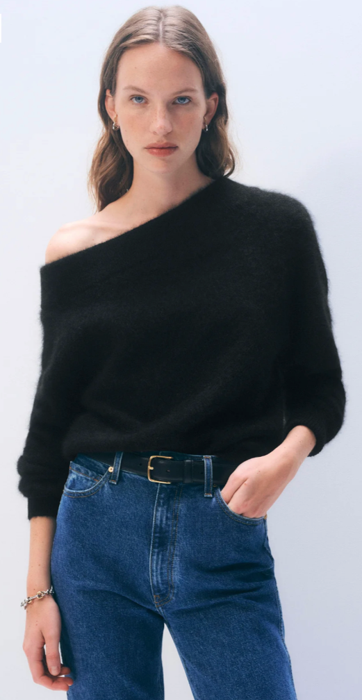 WHITE &amp; WARREN Brushed Cashmere Off Shoulder Sweater