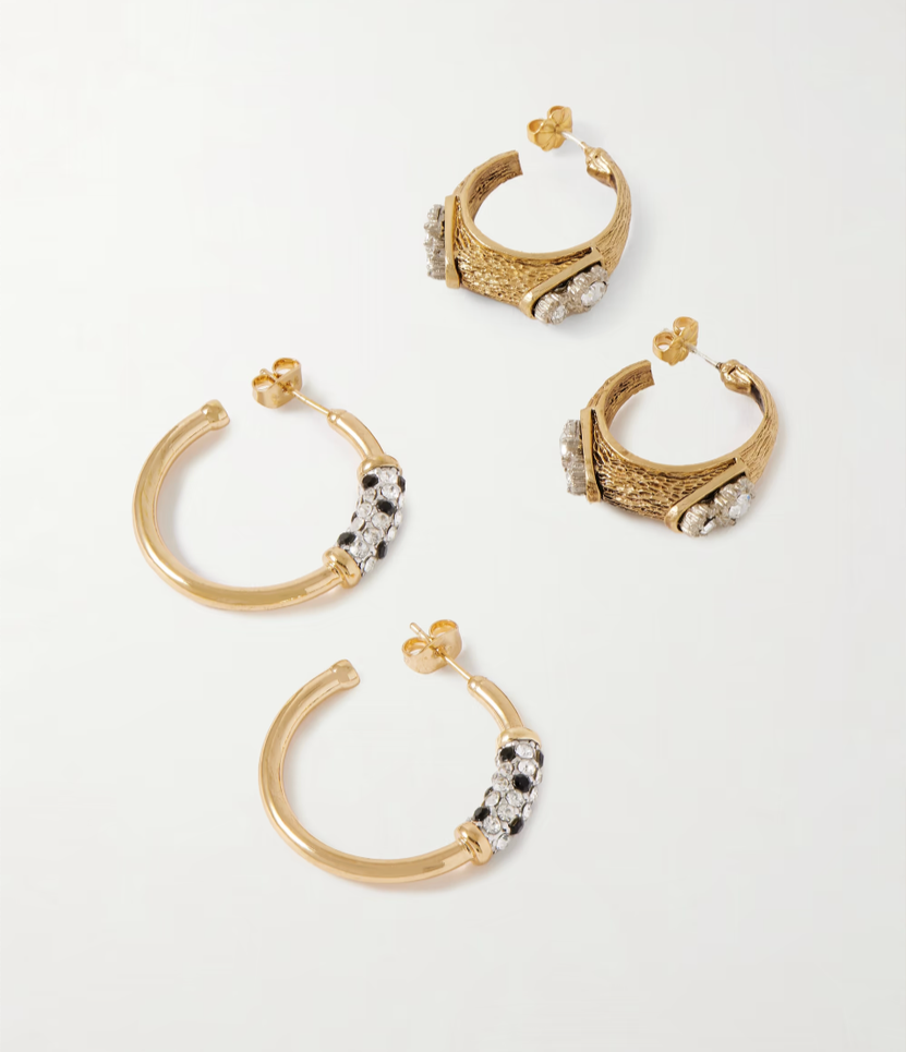 MAISON MAYLE Twin T.E.R. set of two gold plated crystal earrings