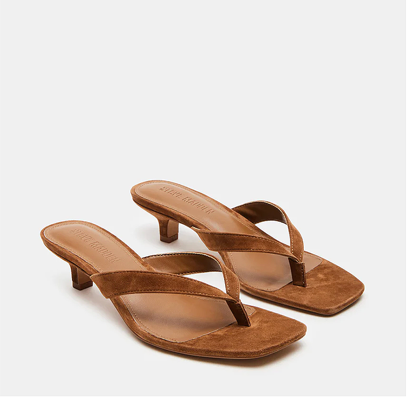 Steve Madden suede chestnut kitten heel thong sandals