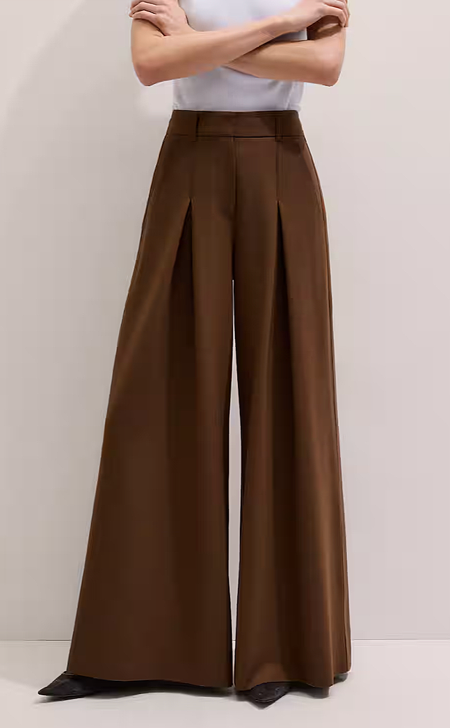 Me+Em very wide leg brown pleated trousers in wool blend