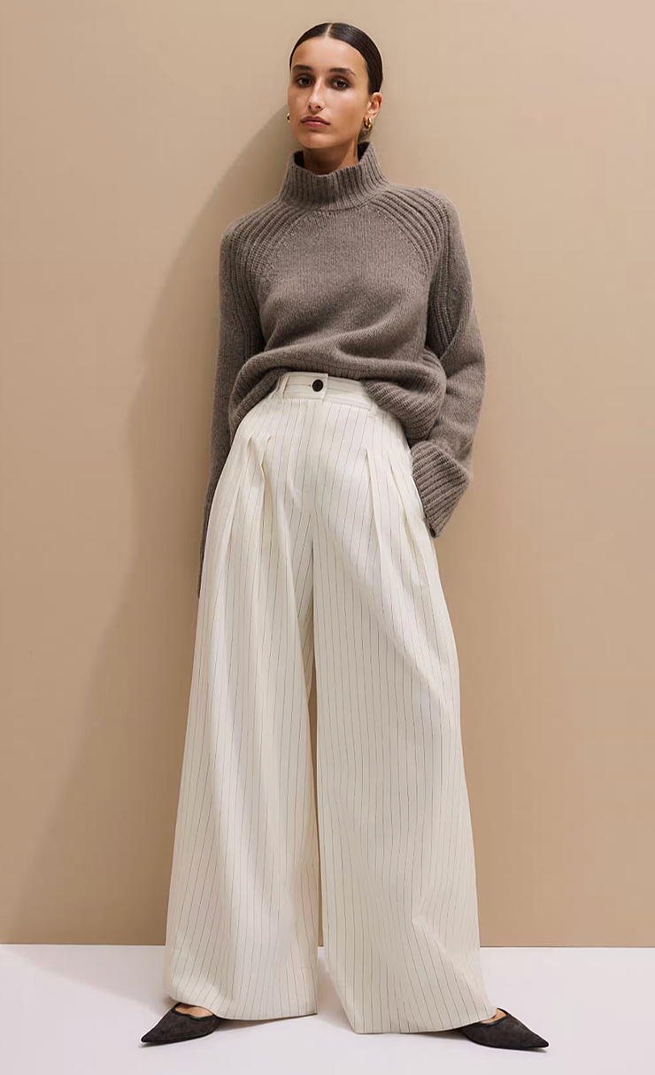 Me+Em wide leg pinstripe pant in Italian wool