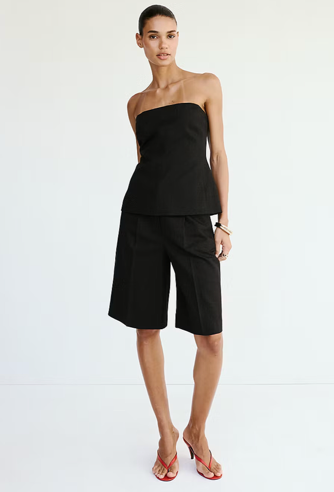 Mango black straight long linen bermuda shorts