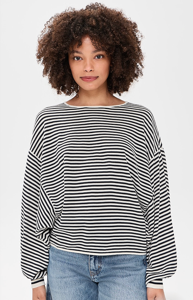 Frame navy and white striped slouchy cotton sweater