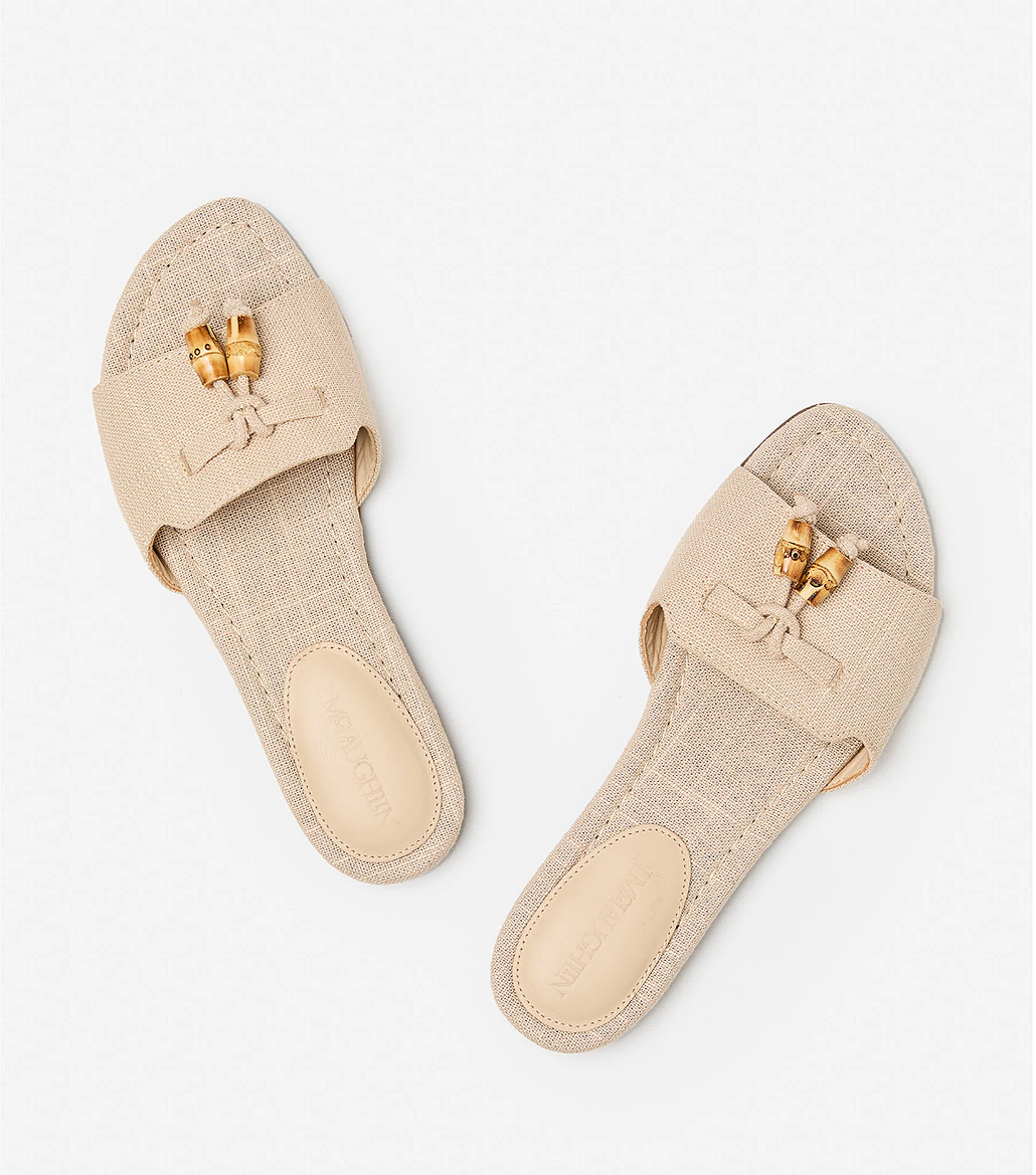 J.Mclaughlin linen sandals with bead tassles