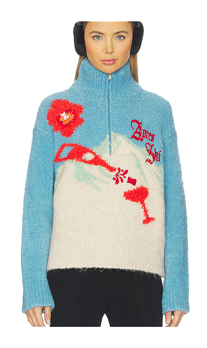 We Norwegians x Markarian blue and orange boucle half zip sweater