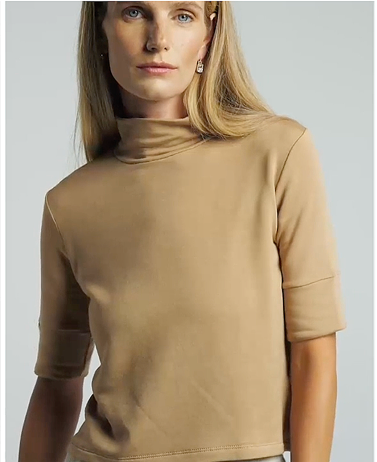 Bleusalt camel mock neck tee
