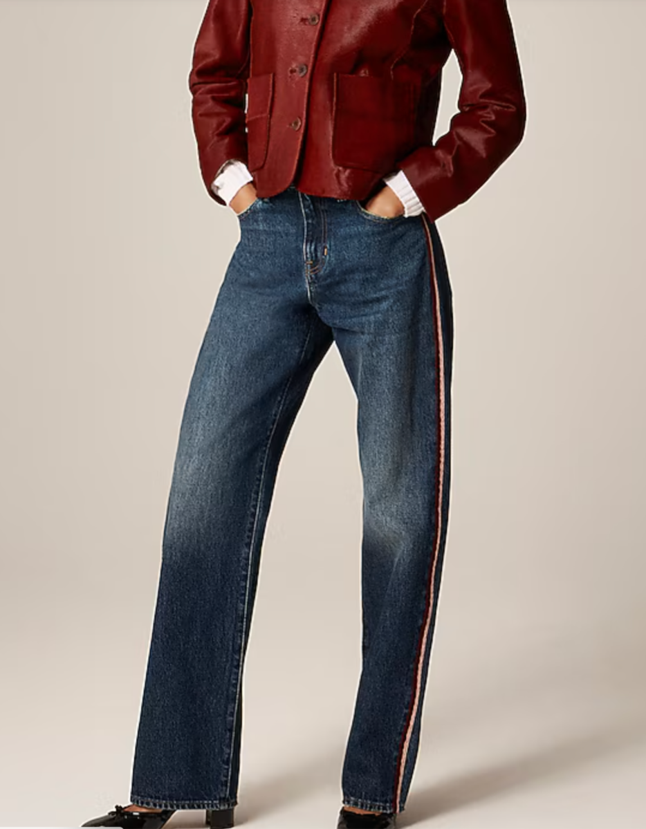 J. Crew mid-rise relaxed straight leg jean with velvet stripe
