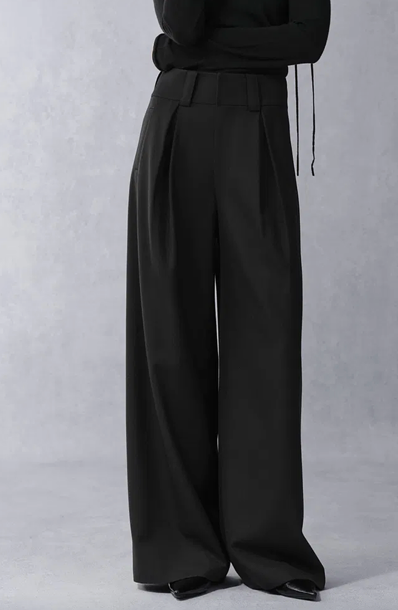 Fabrique Livie wide waistband straight leg pant in fine wool blend
