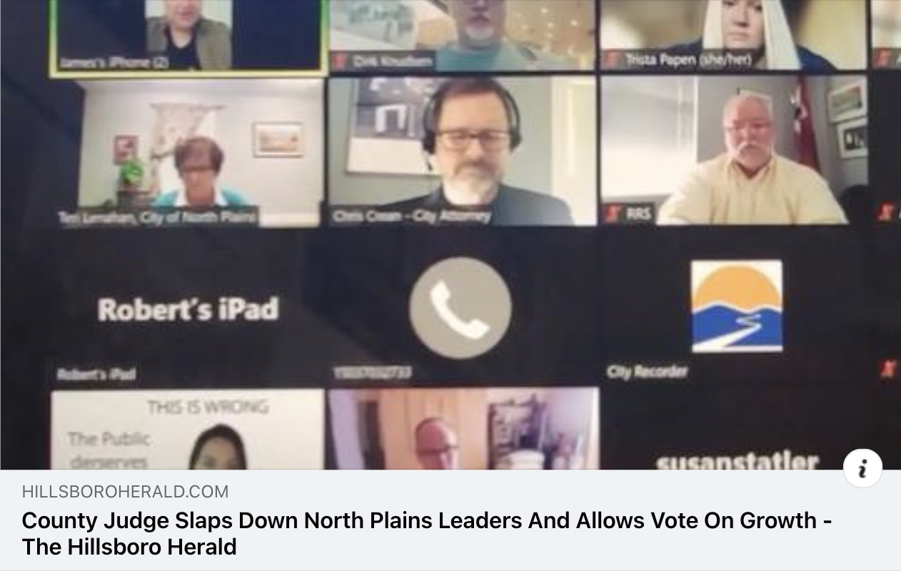 County judge slaps down North Plains leaders and allows vote on growth (Vote No on Measure 34-327 in May)