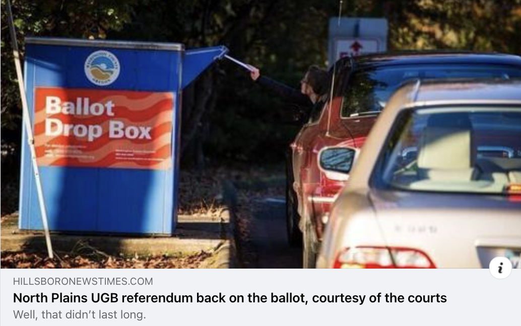 Hillsboro News Times: North Plains UGB referendum back on the ballot, courtesy of the courts