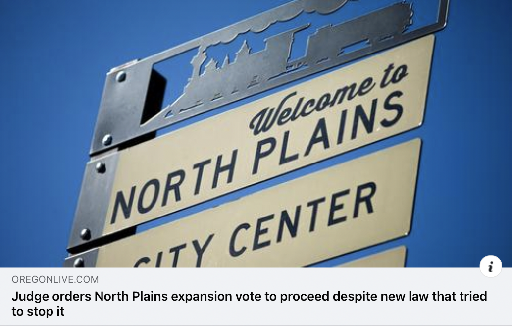 Judge orders North Plains, OR expansion vote to proceed despite new law that tried to stop it