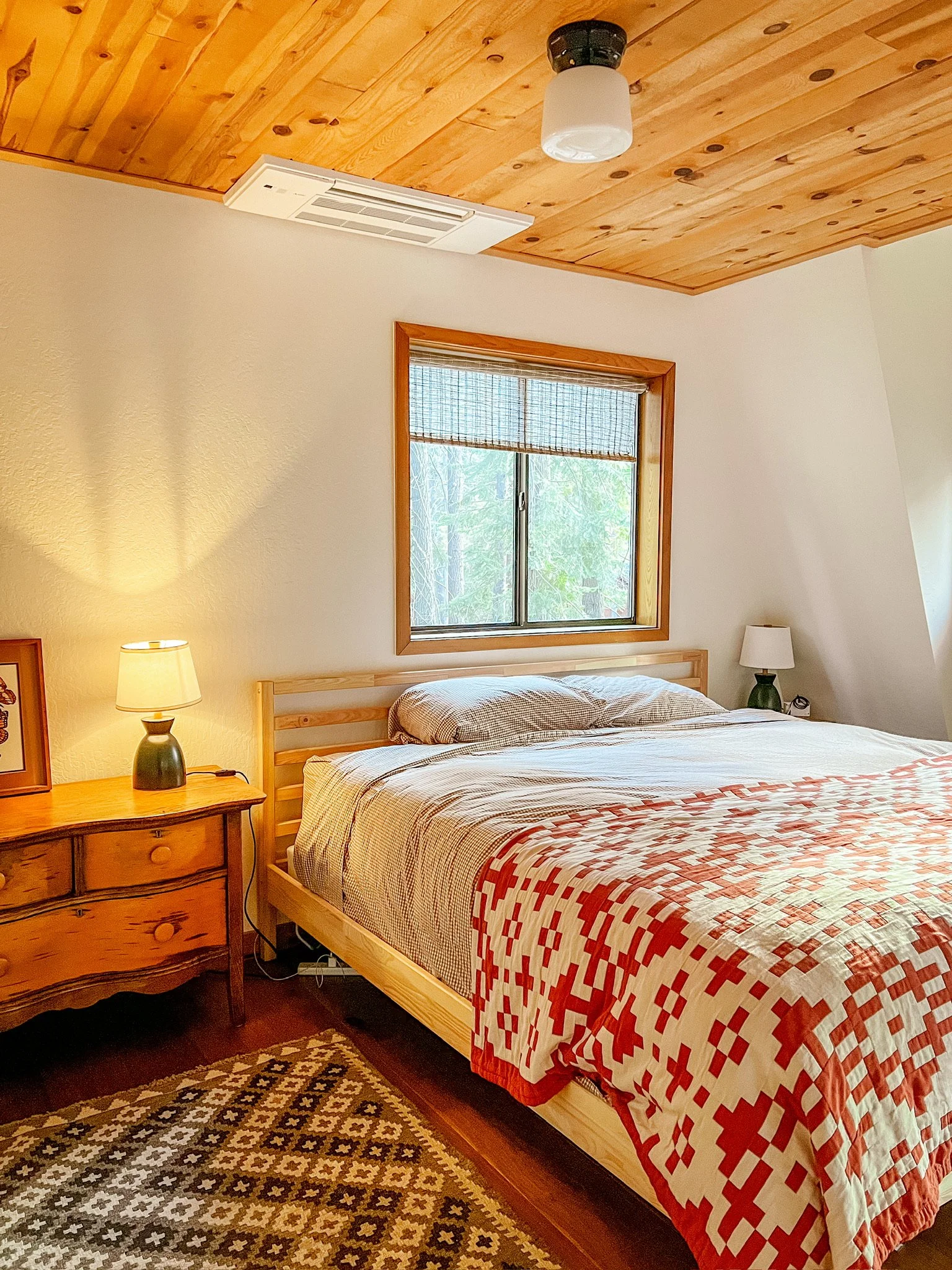 King Bed, Cabin Main Bedroom with Wood Ceilings