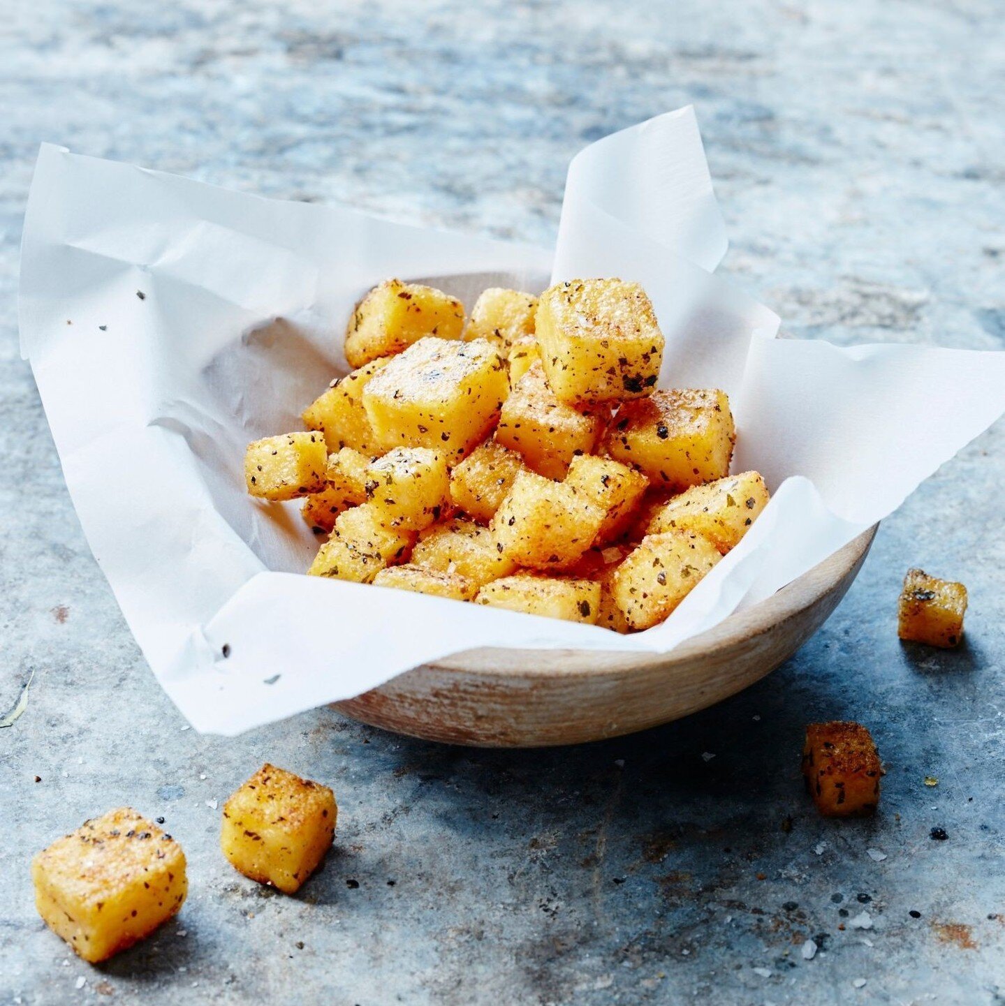 These Polenta Croutons are fantastic, especially if you can&rsquo;t eat gluten and are normally crouton-deprived. They're a breeze to make when using pre-cooked polenta logs, available in just about any supermarket. Best of all is you can make a lot 