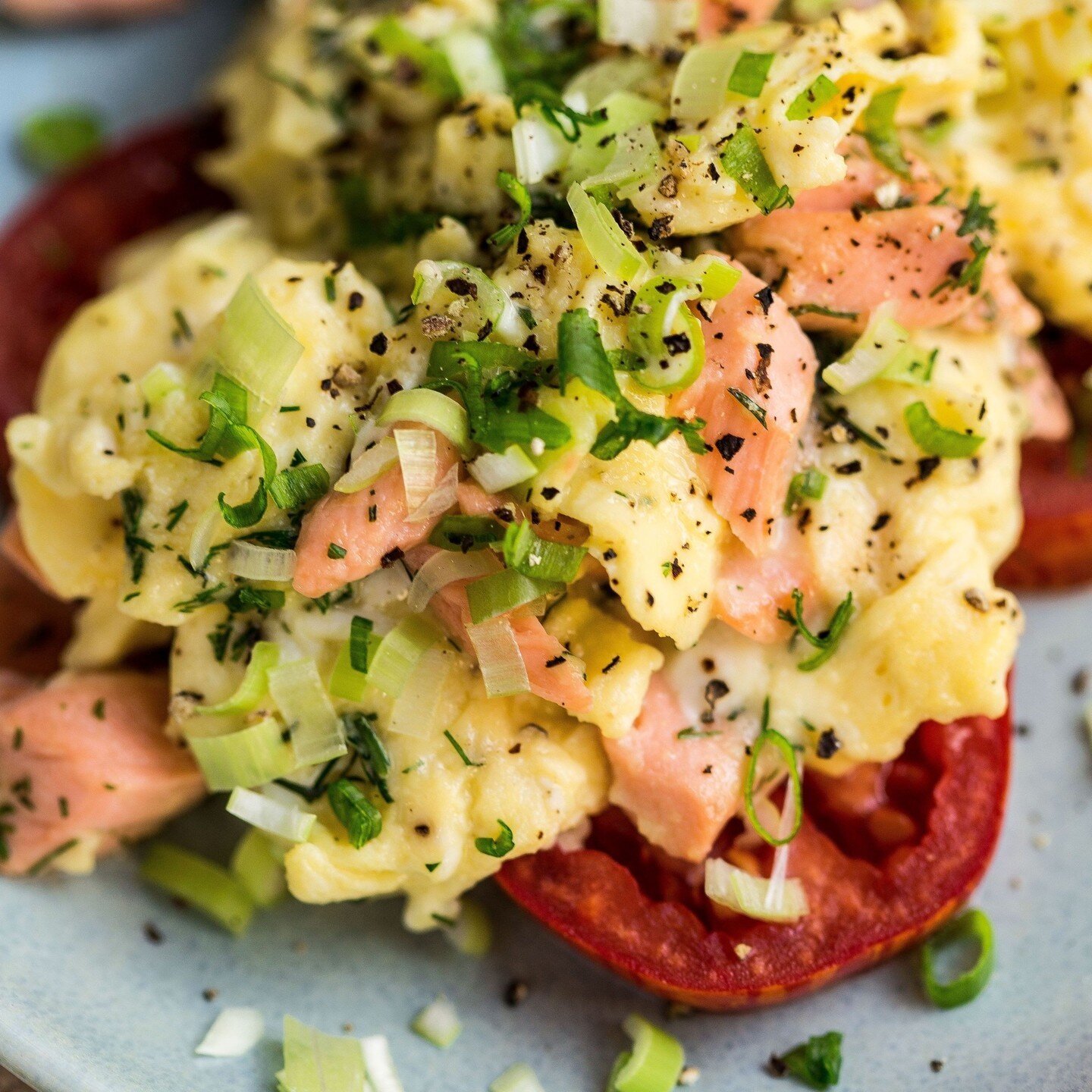 Add a little oomph (and omega-3s) to your scrambled eggs by folding in smoked salmon when your eggs are nearly set. To really upgrade your eggs, also add goat cheese! Yum!⁠
⁠
Recipe is linked in my bio 👆️