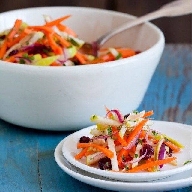 This Carrot Apple Slaw with Cranberries is a feast for the eyes and palate, with visual zing and a host of delightful contrasts for all of the senses: crispy and chewy, tart and sweet, fruits and veggies&mdash;all in one beautiful package. ⁠
⁠
Recipe