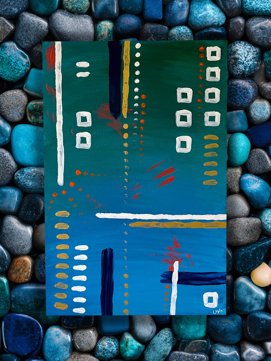 abstract painting in green and blue