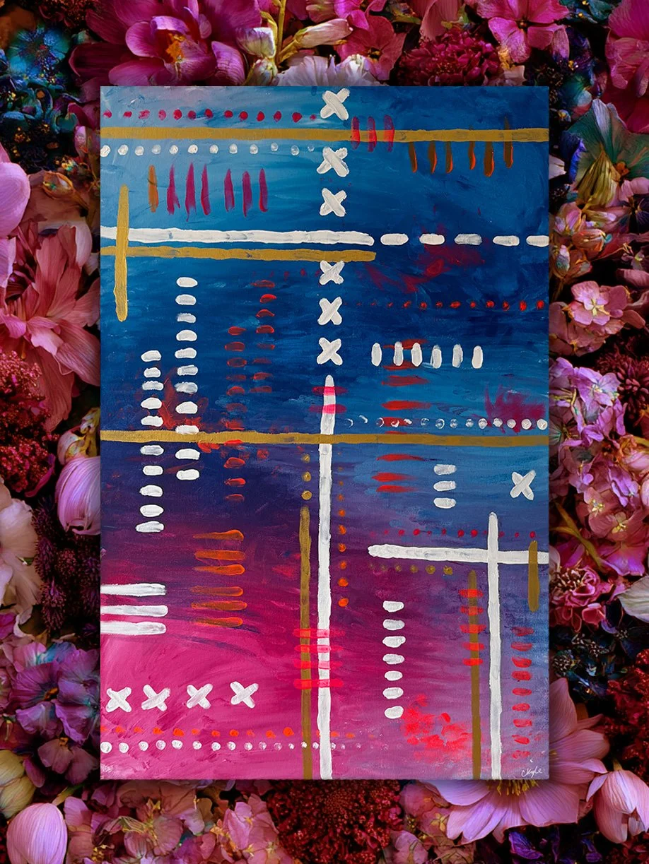 abstract painting with pinks and blues