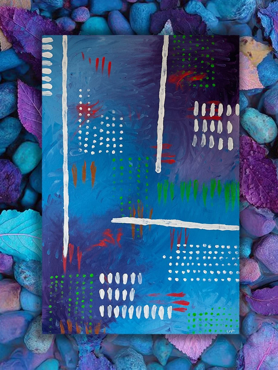 abstract paintings with blues and purples