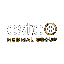 Logo of Este Medical Group with black text on a gold gradient background.
