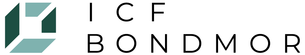 Logo for ICF Bondmor with stylized geometric design and the company name in white text on a black background.
