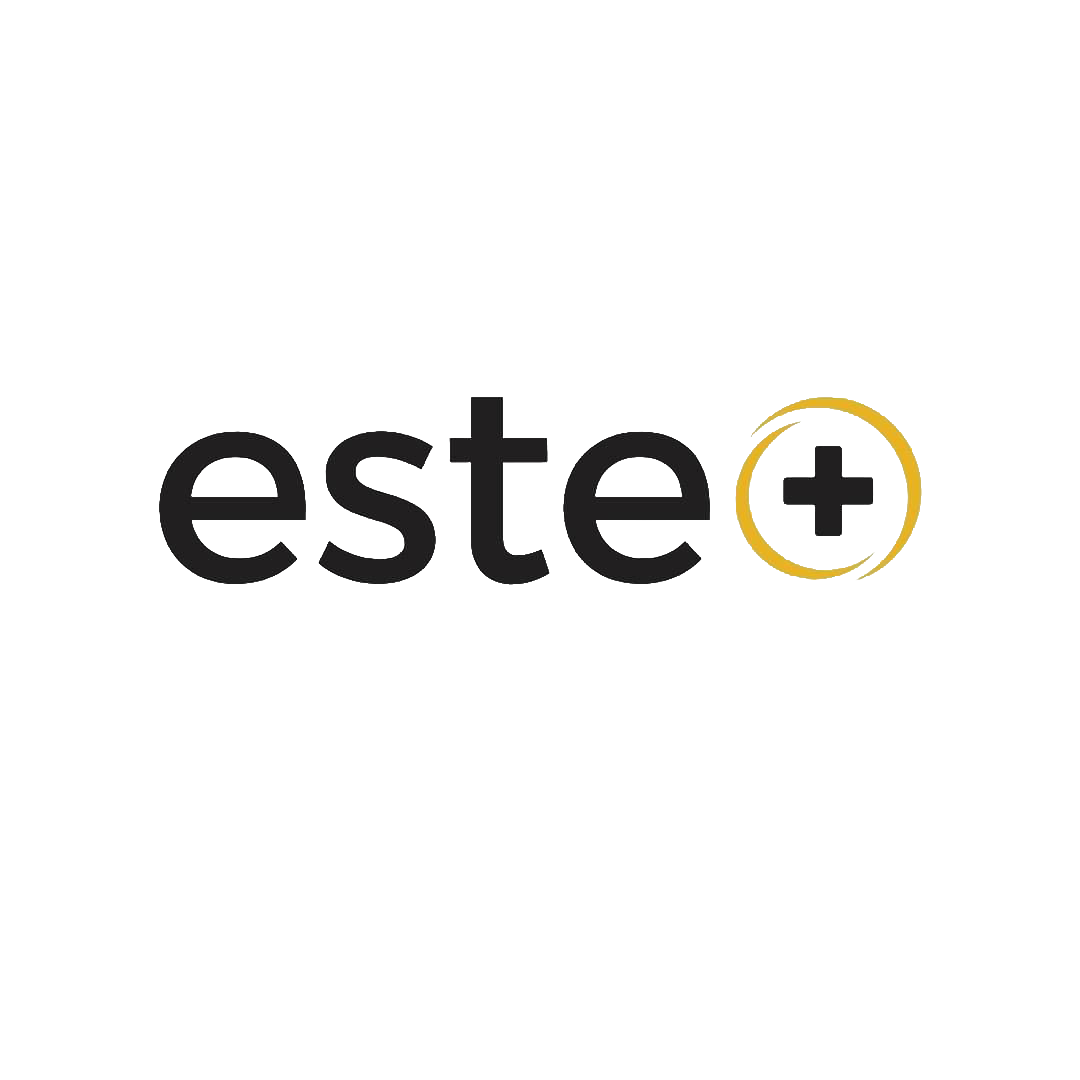 Logo of Este Medical Group with black text on a gold gradient background.