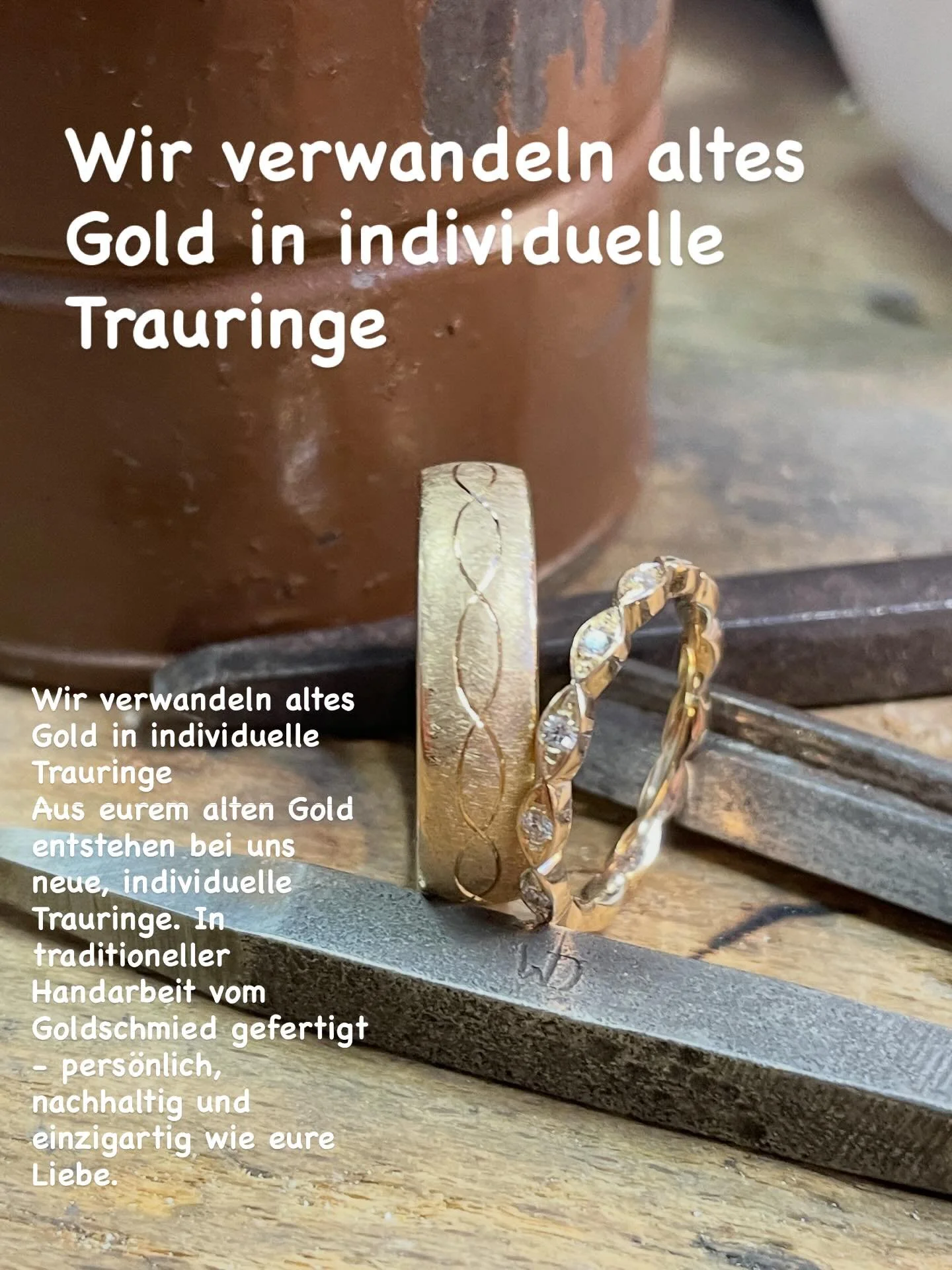 Aus eurem alten Gold entstehen bei uns neue, individuelle Trauringe. In traditioneller Handarbeit vom Goldschmied gefertigt &ndash; pers&ouml;nlich, nachhaltig und einzigartig wie eure Liebe.#altgold #gold #goldschmiede #trauringe 

From your old gol