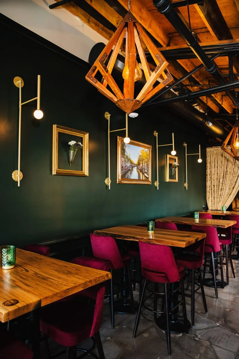 beautiful intimate bailey room part of wine bar available for hosting private events such as corporate, birthday, anniversary, bridal shower, wedding party in charlotte elizabeth neighborhood north carolina