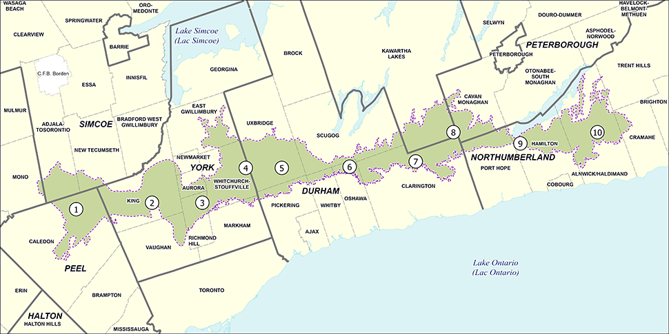 Map of Oak Ridges Moraine in Southern Ontario