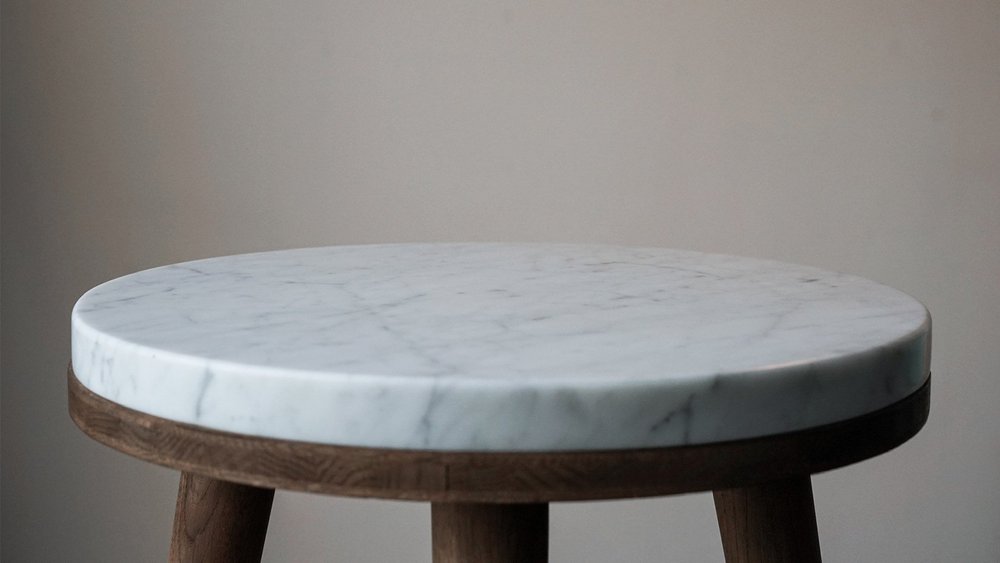 Carrara Table — Carrara marble and steel dining table, made by JHA Studio