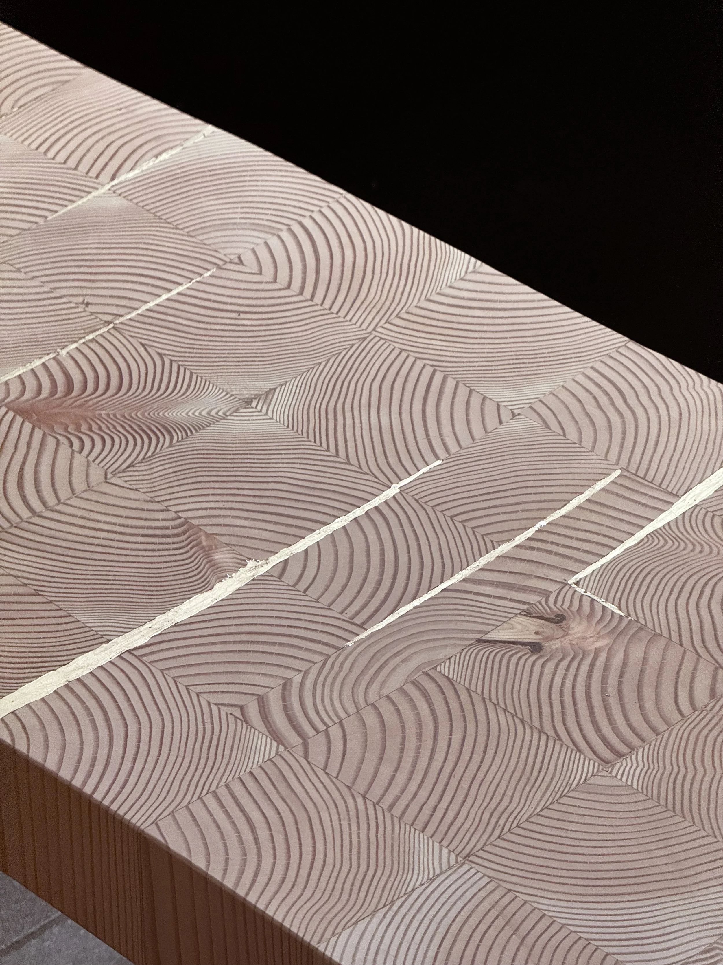 end grain bench fractures beautifully - Kintsugi method with moon gold leaf 24k