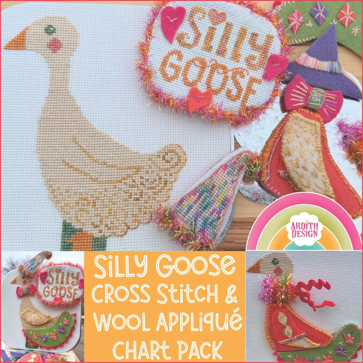 Silly Goose Cross Stitch & Wool Appliqué