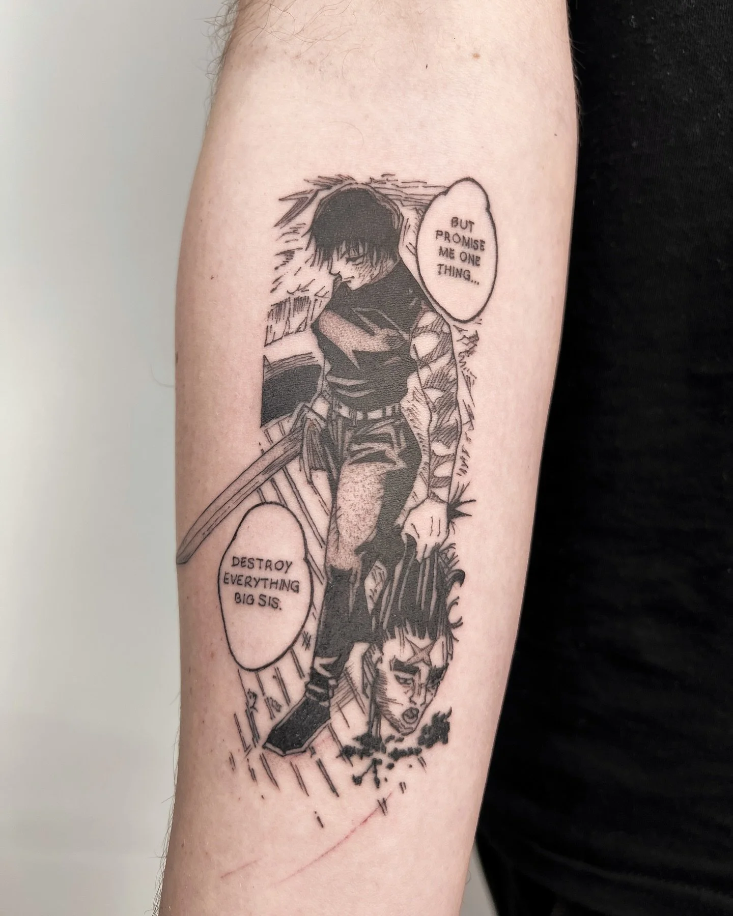 Another manga week requested design on the skin.
One week to finish!
.
#medussatattoostudio #mangaweek #animetattoo #mangatattoo 
#lineworktattoo